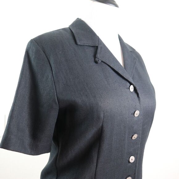 Vintage 1990s Geiger Women's M Linen Loop Collar Button Down Black - Picture 6 of 9